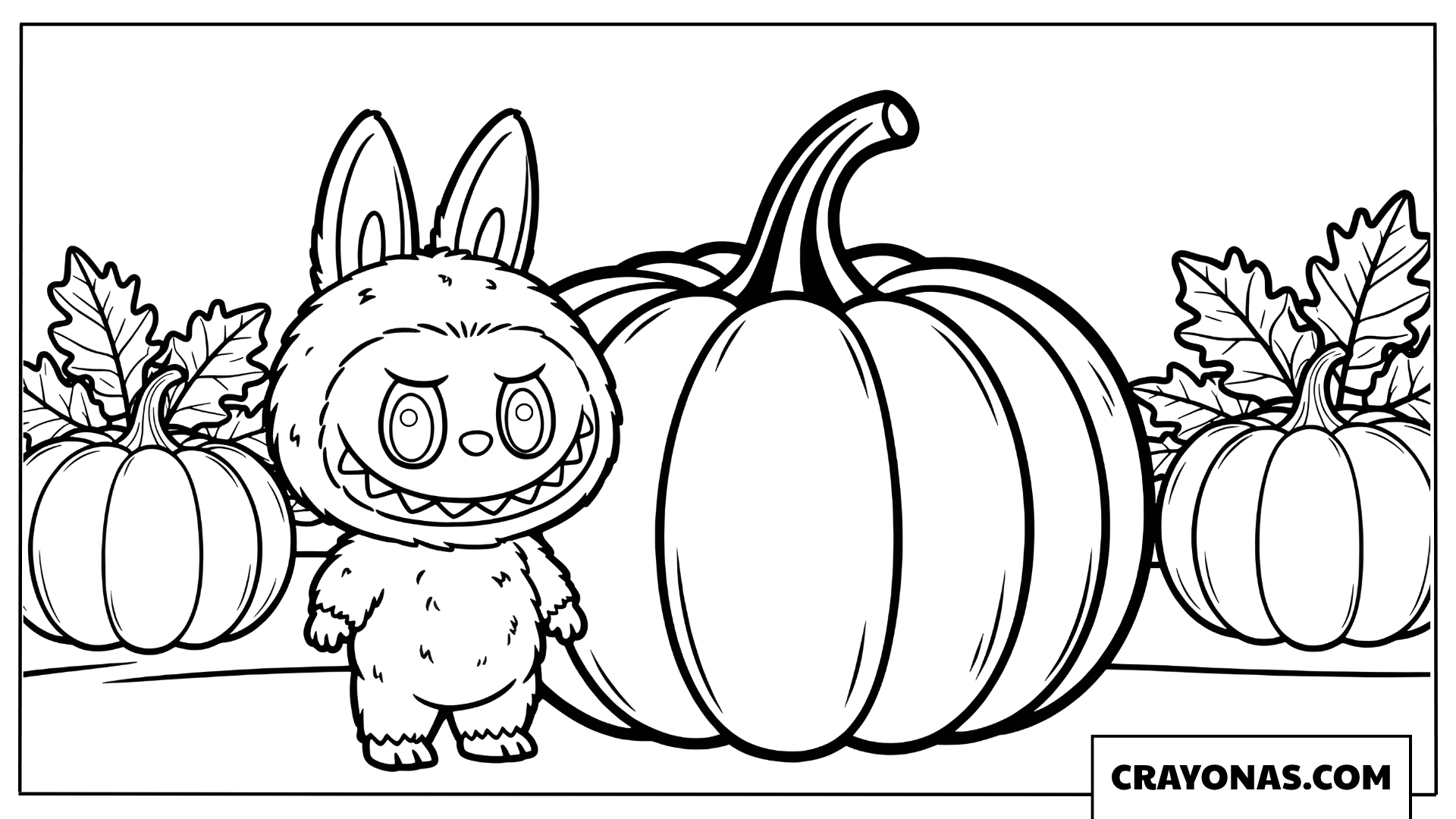 Labubu and Giant Pumpkins Coloring Page