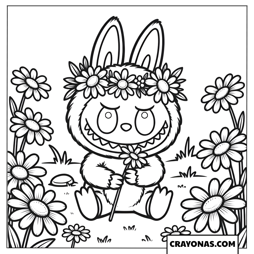 Labubu in the Daisy Garden Coloring Page