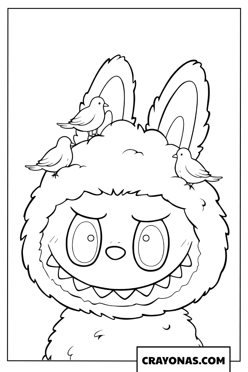 Labubu with cotton candy hair coloring page