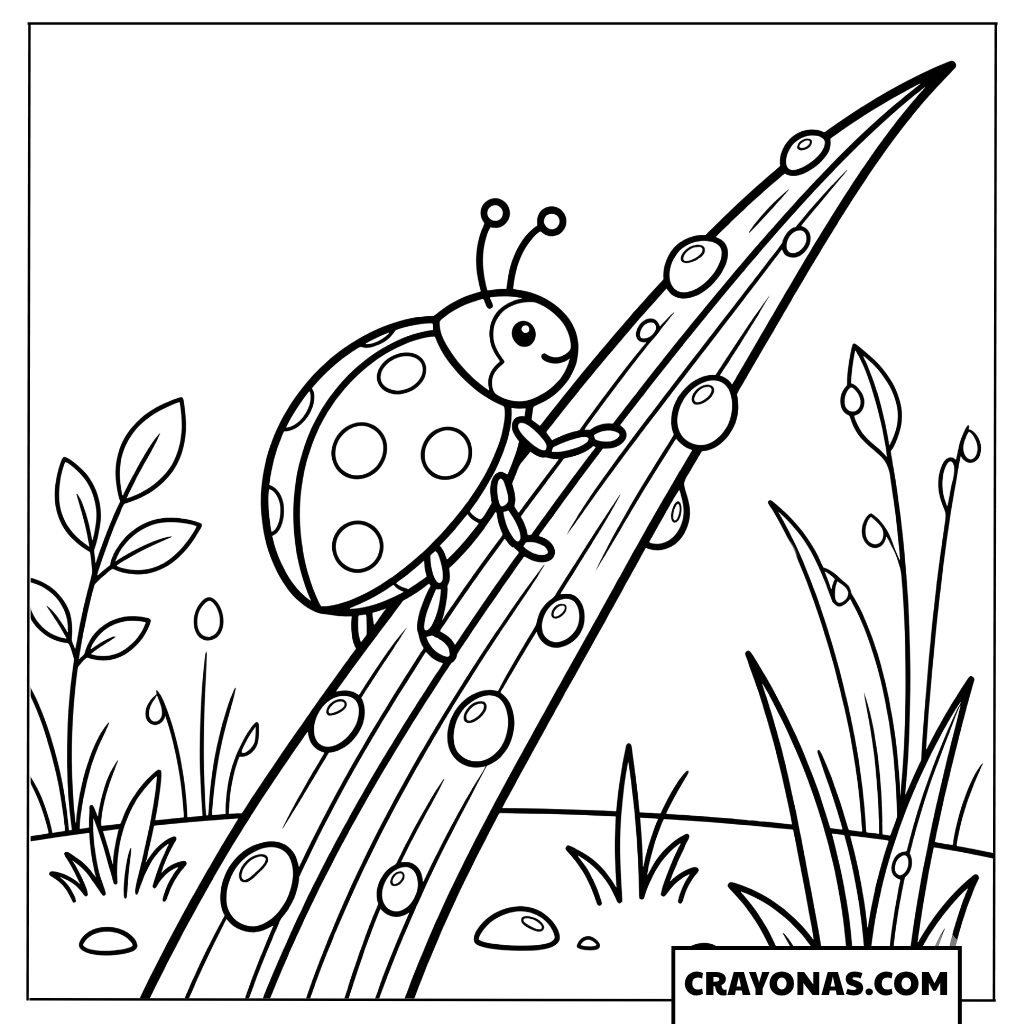 Ladybug Climbing a Leaf Coloring Page