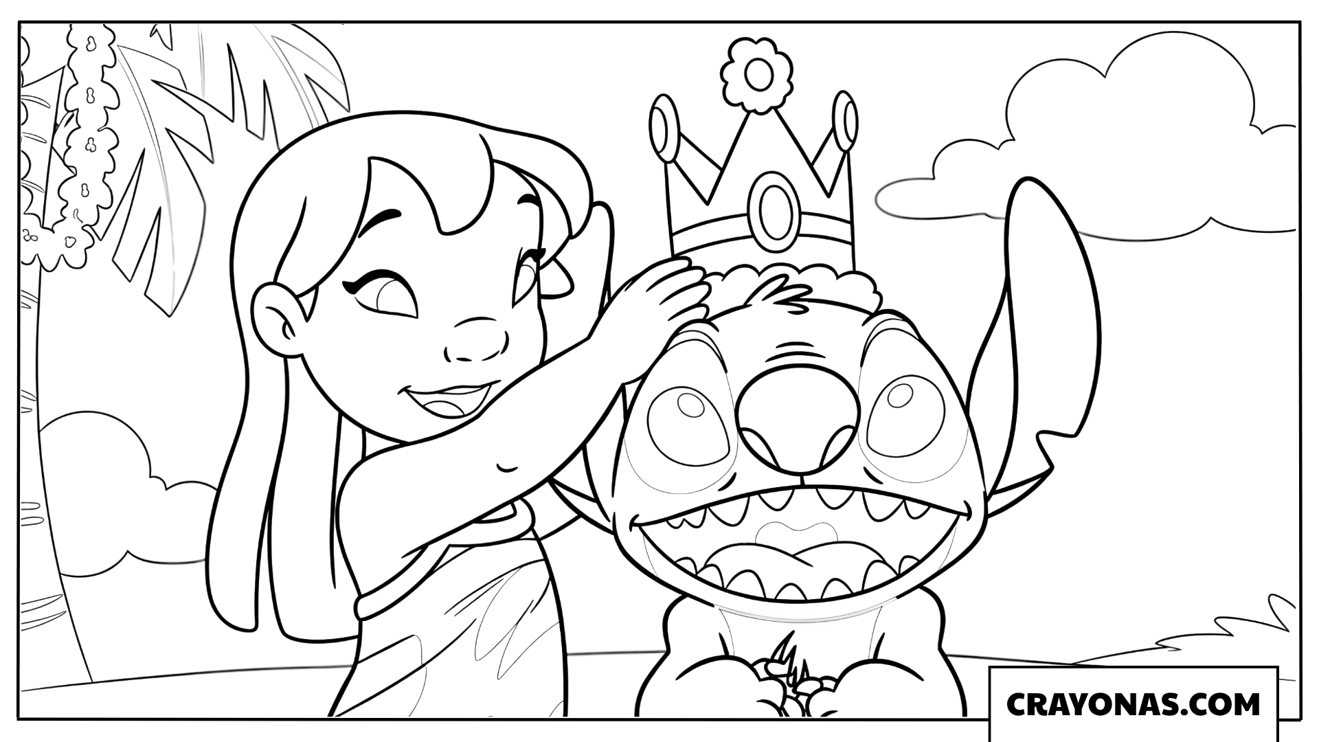 Lilo Crowning Stitch with a Birthday Tiara Coloring Page