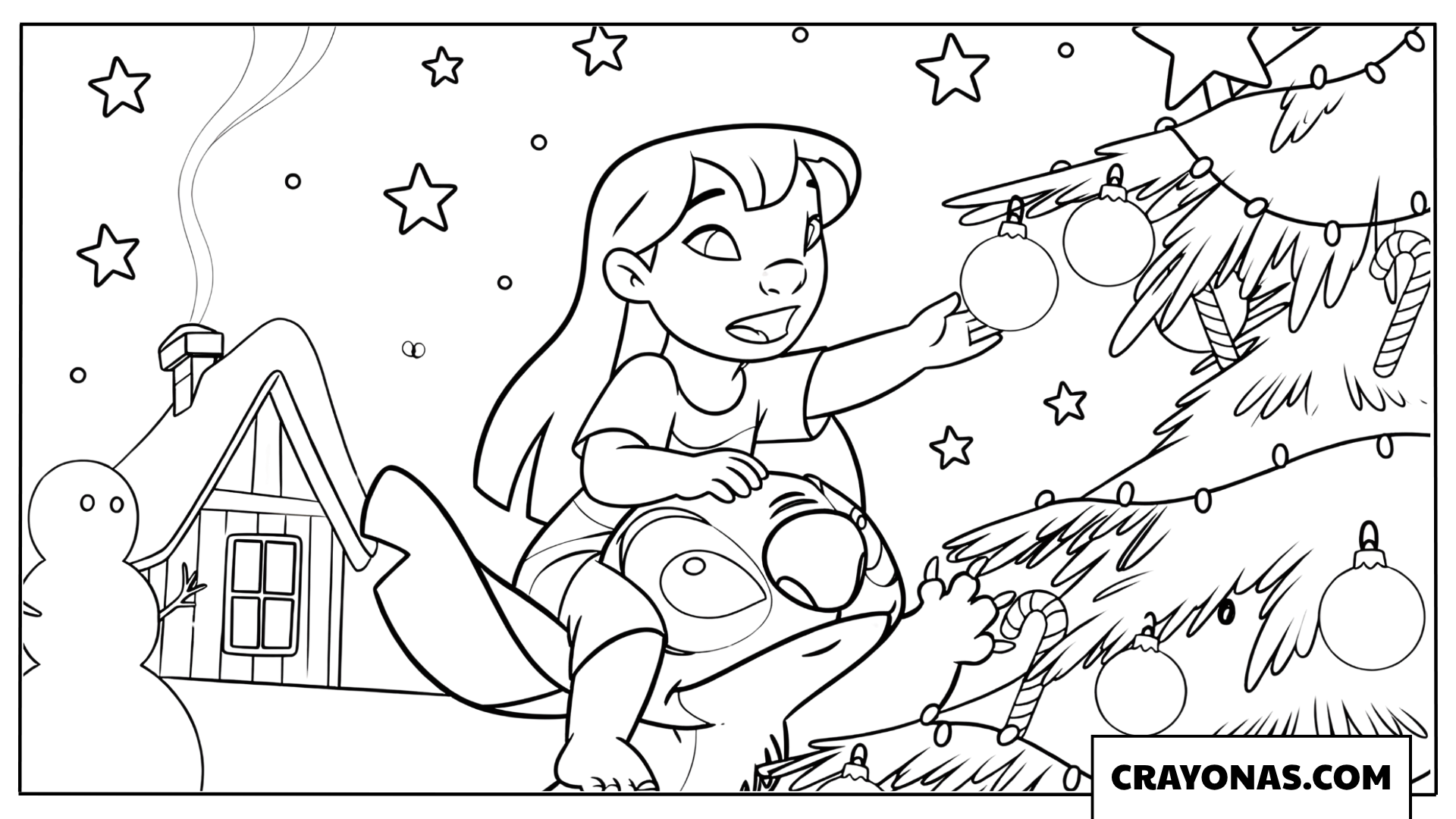 Lilo and Stitch Decorating Outdoors Coloring Page