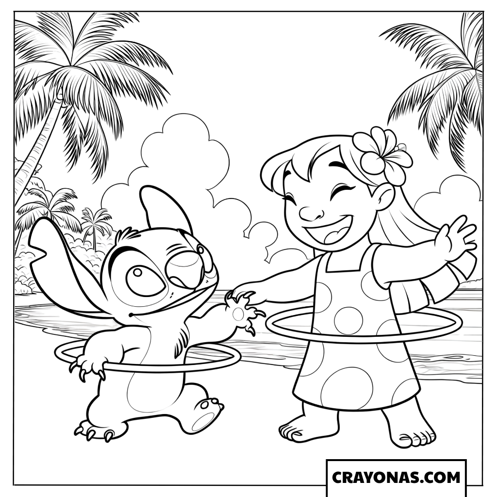 Lilo and Stitch dancing the Hula together coloring page