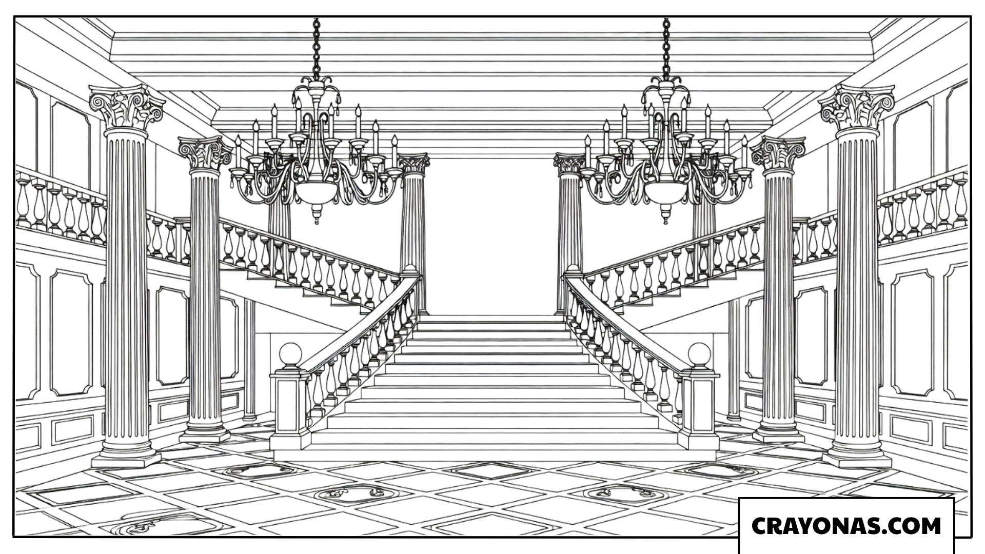 Palace Grand Entrance and Chandeliers Coloring Page