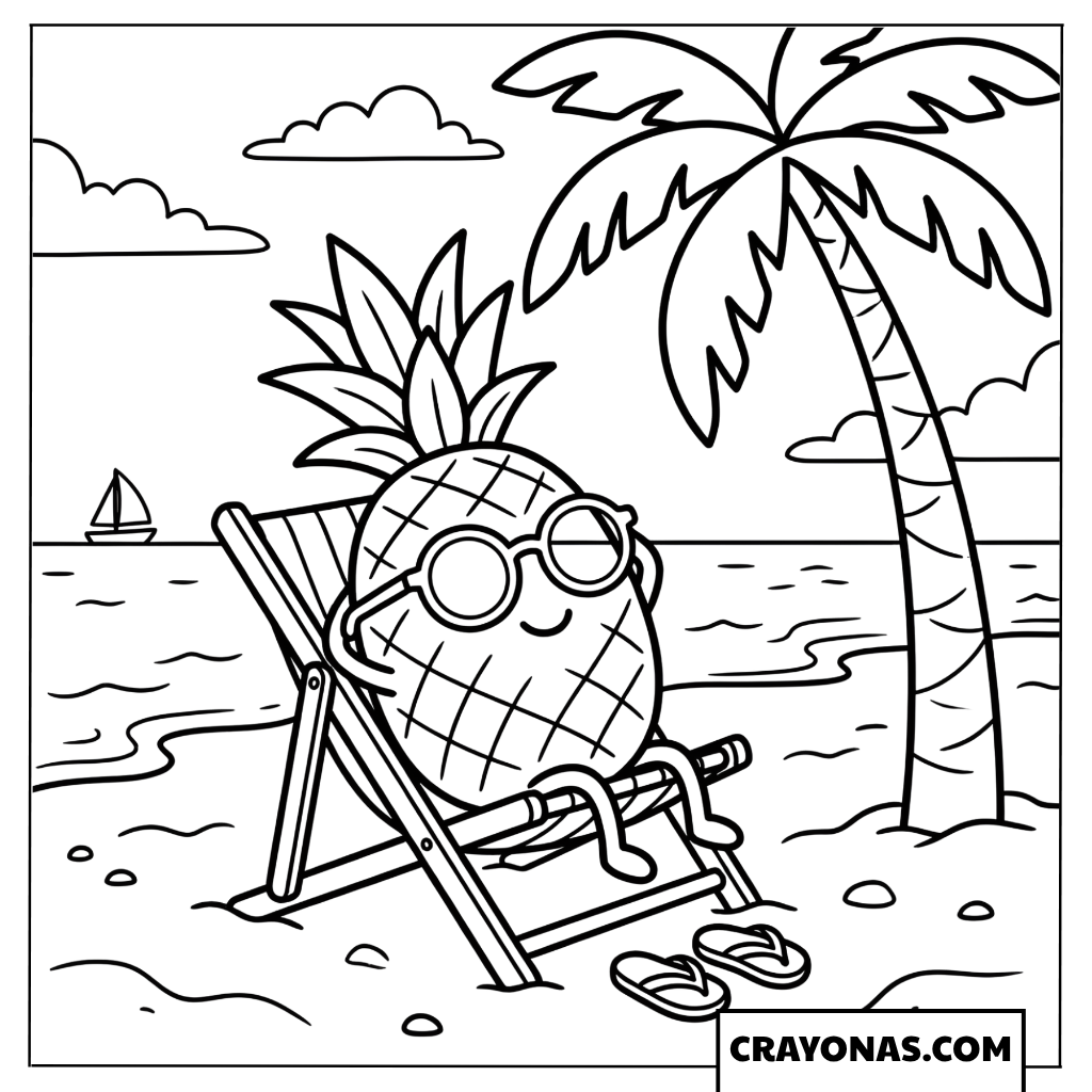Pineapple Wearing Sunglasses Vacation Coloring Page
