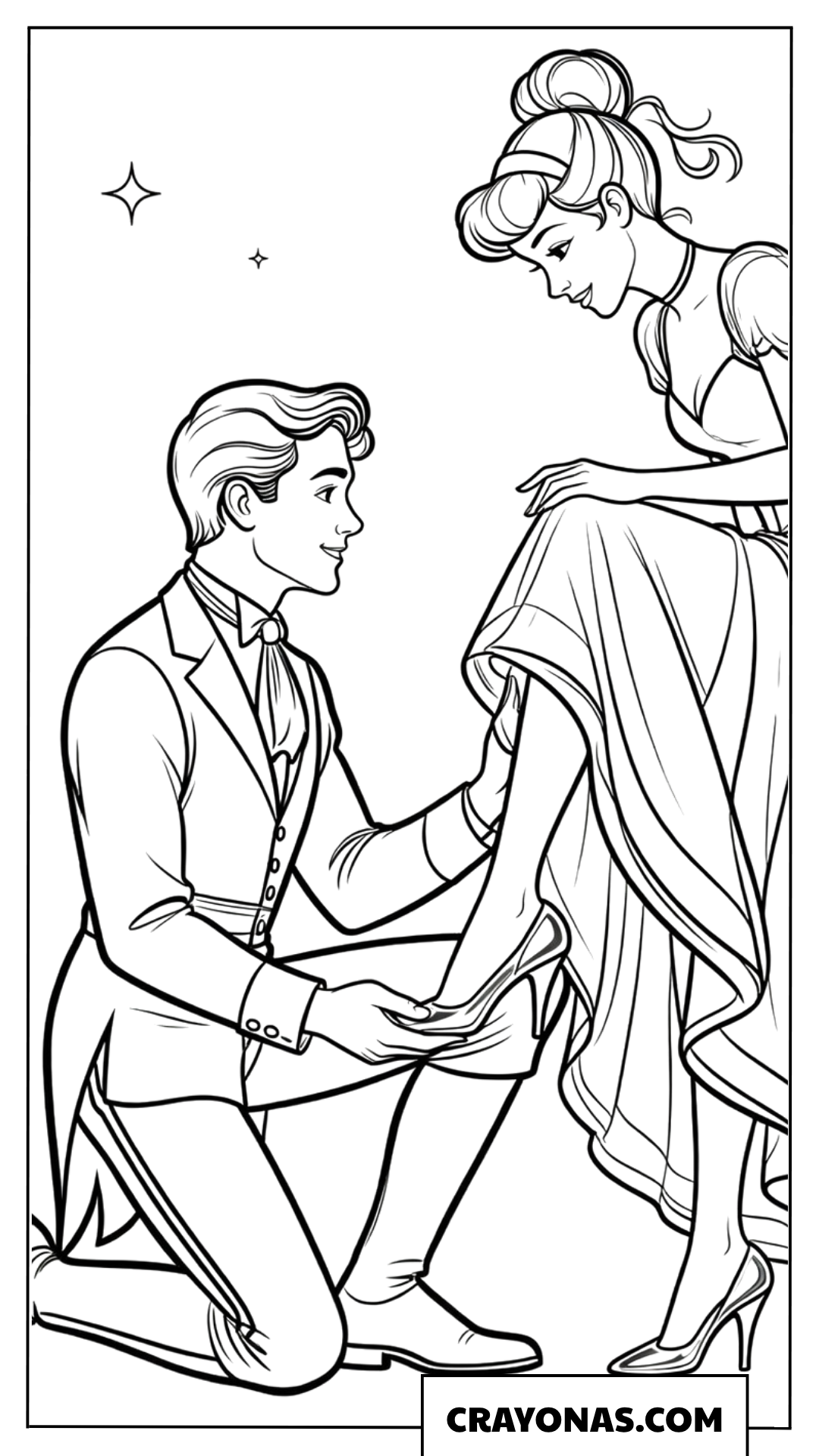 Prince Charming Fitting the Glass Slipper Coloring Page