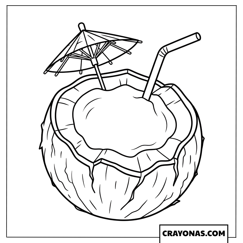 Refreshing Beach Coconut Coloring Page
