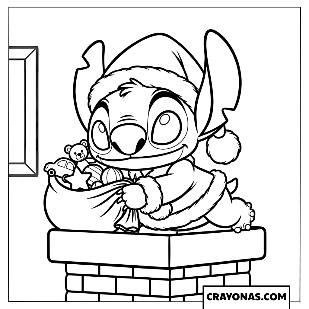 Santa Stitch on the Chimney Coloring Page