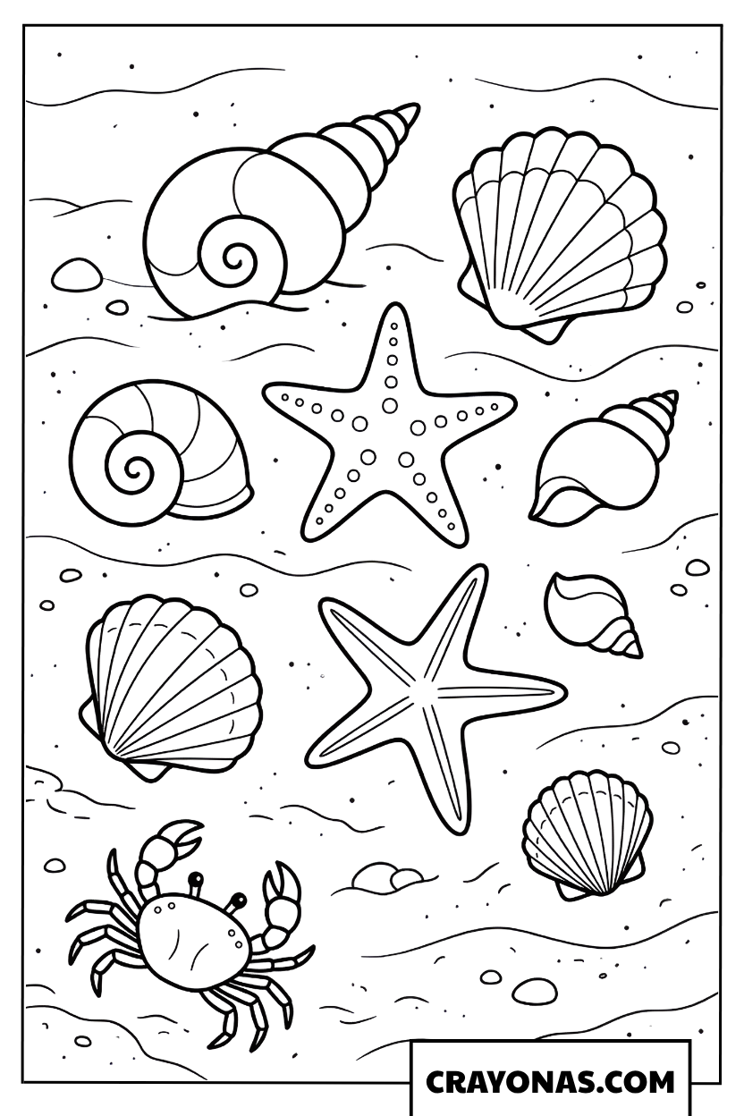 Sea Shells and Starfish Collection Coloring Page