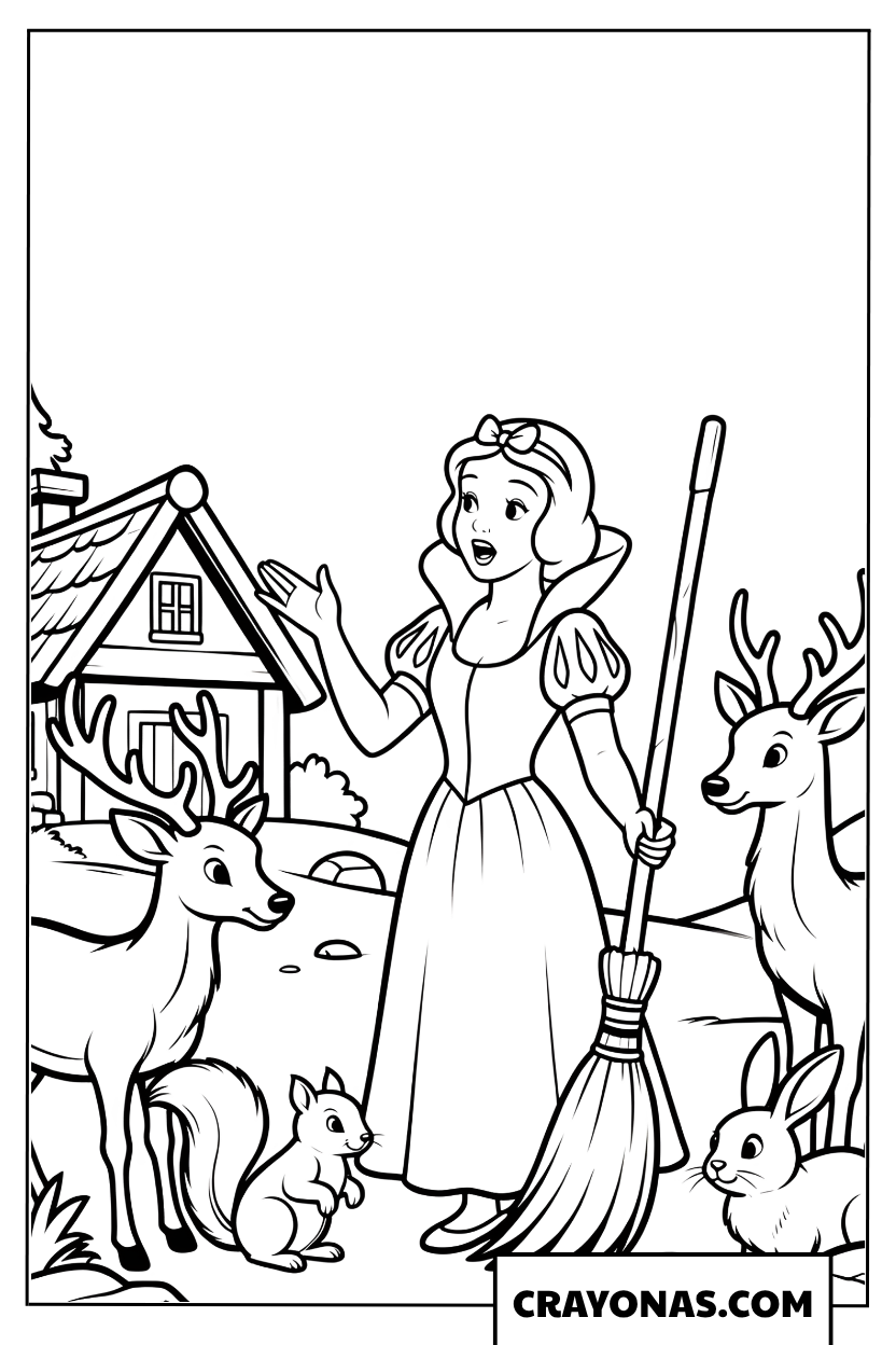 Snow White and Forest Friends Coloring Page