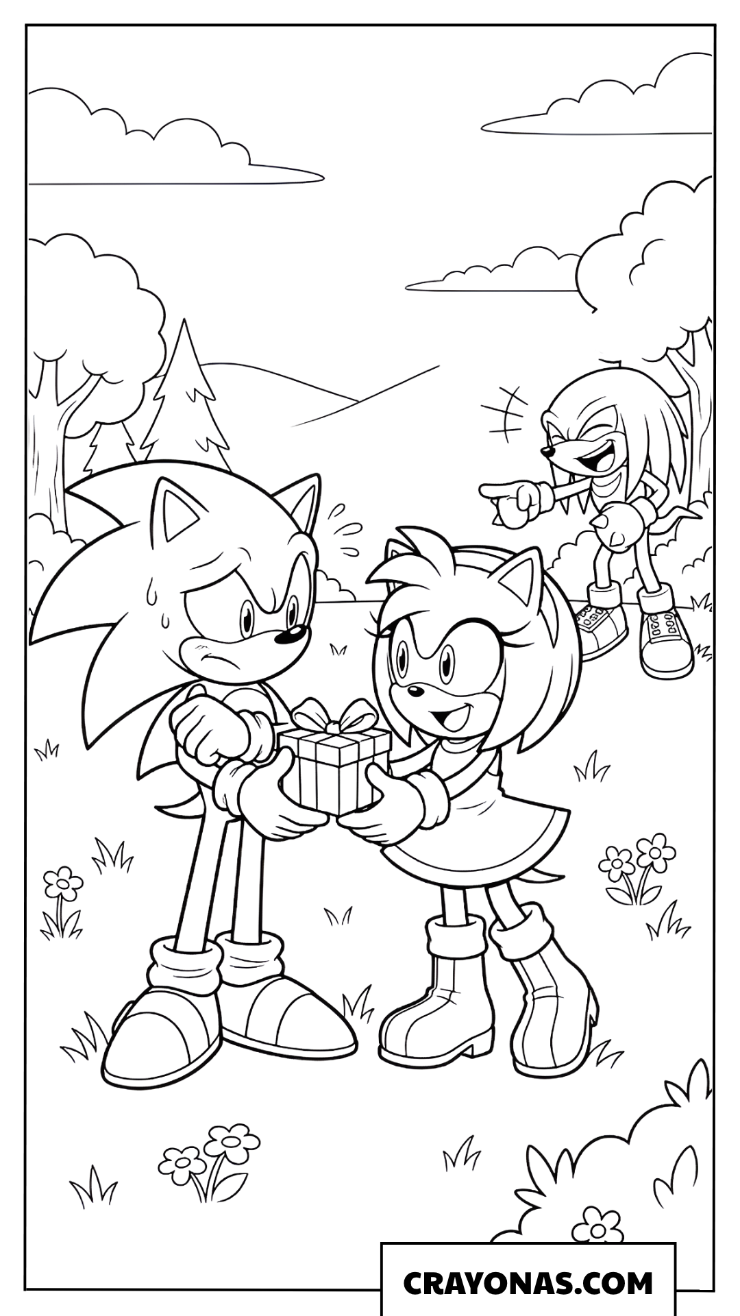 Sonic Giving a Gift to Amy Rose Coloring Page