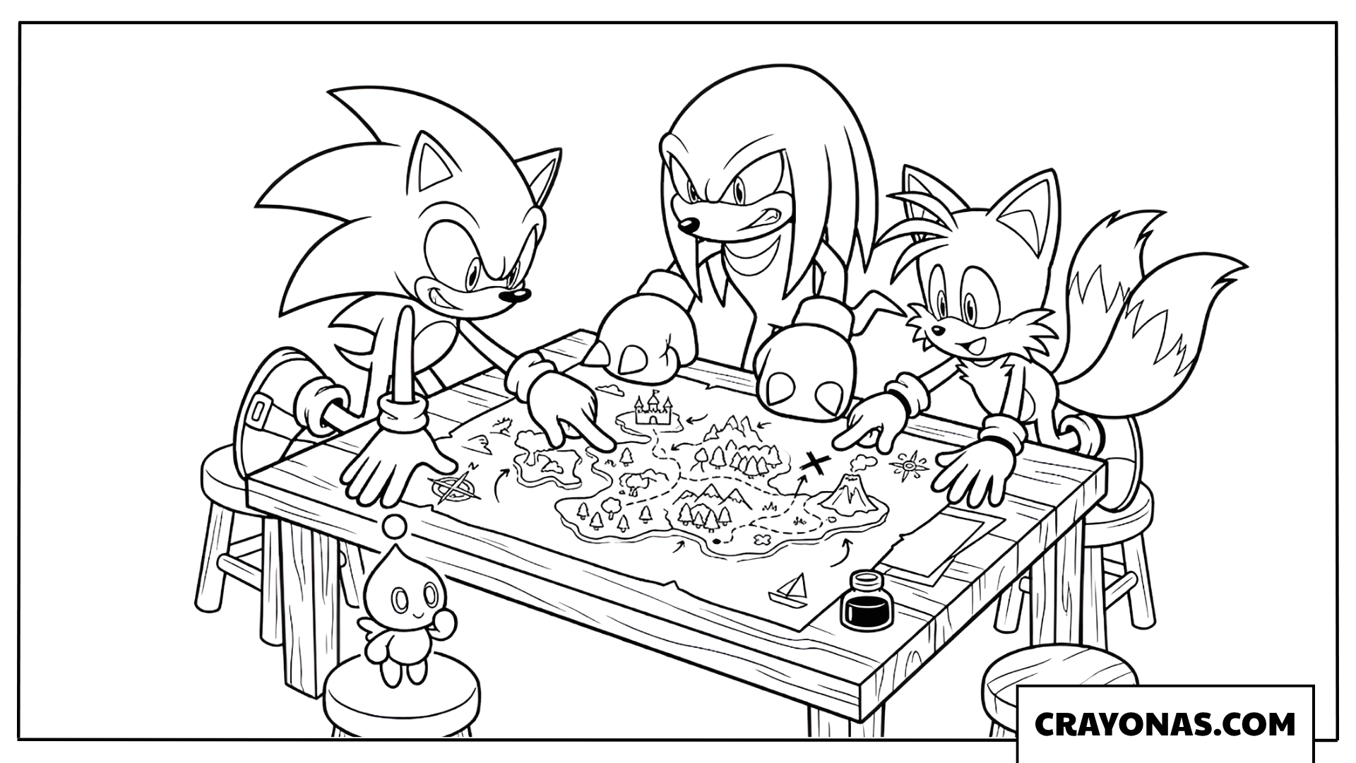 Sonic, Knuckles, and Tails Planning Strategy Coloring Page