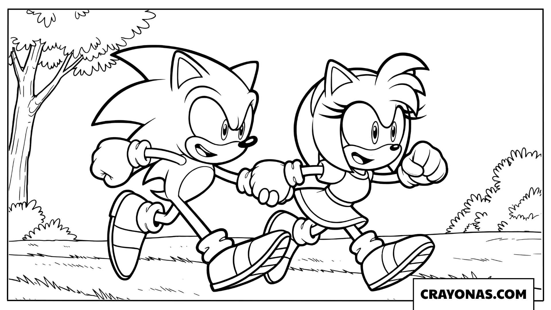 Sonic Running and Holding Hands with Amy Coloring Page