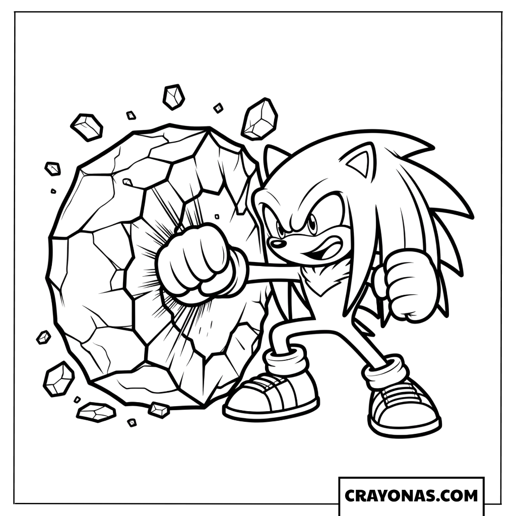 Sonic Smashing a Giant Rock Coloring Page
