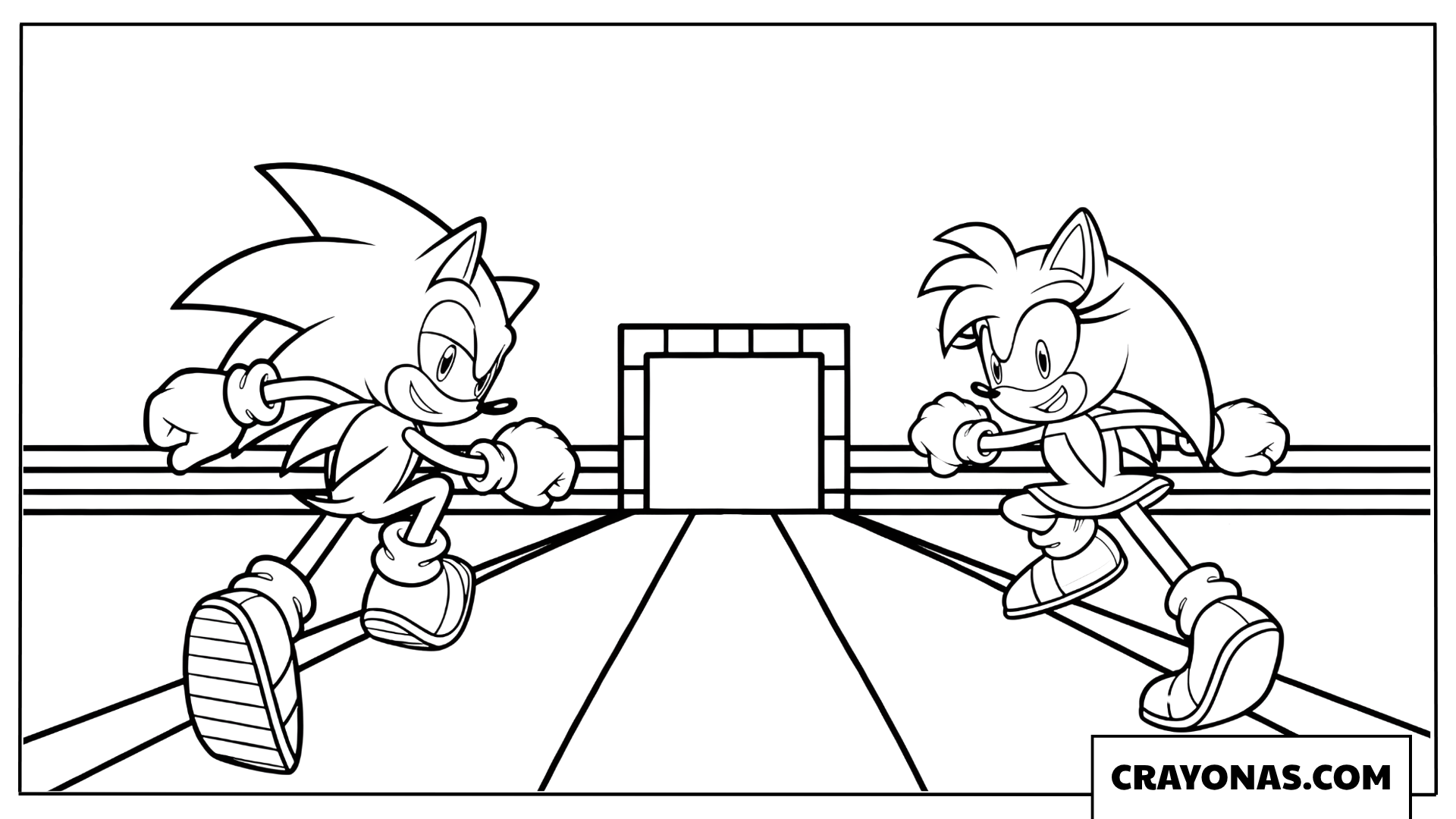Sonic and Amy Racing Through a Game Level Coloring Page