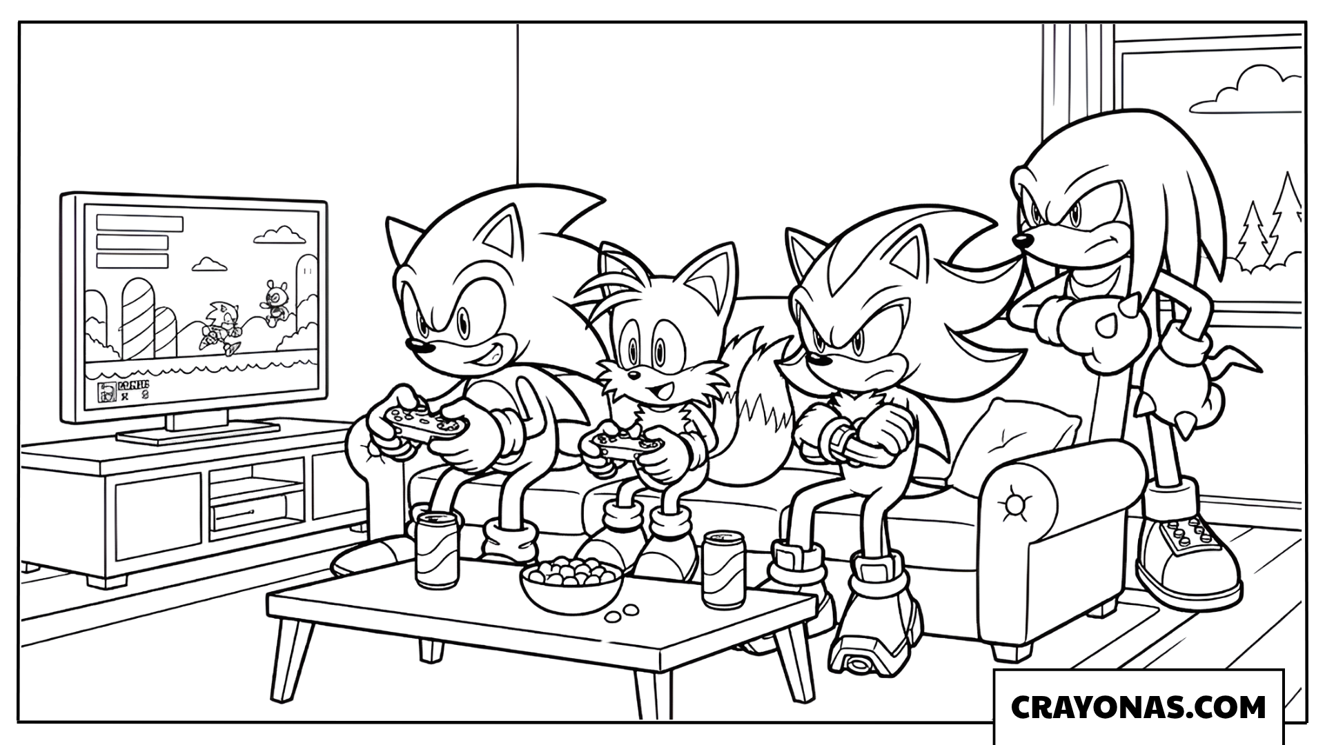 Sonic and Friends Relaxing at Home Coloring Page