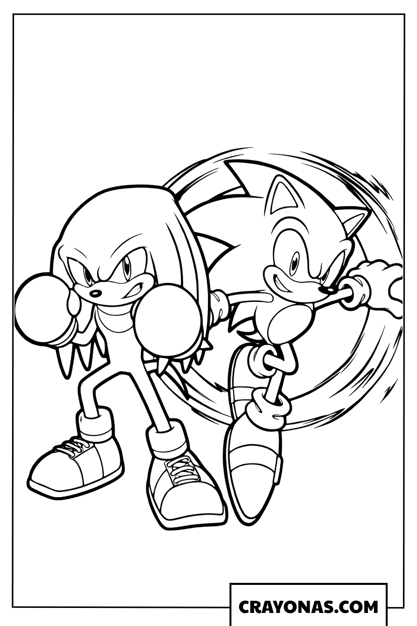 Sonic and Knuckles Action Pose Coloring Page