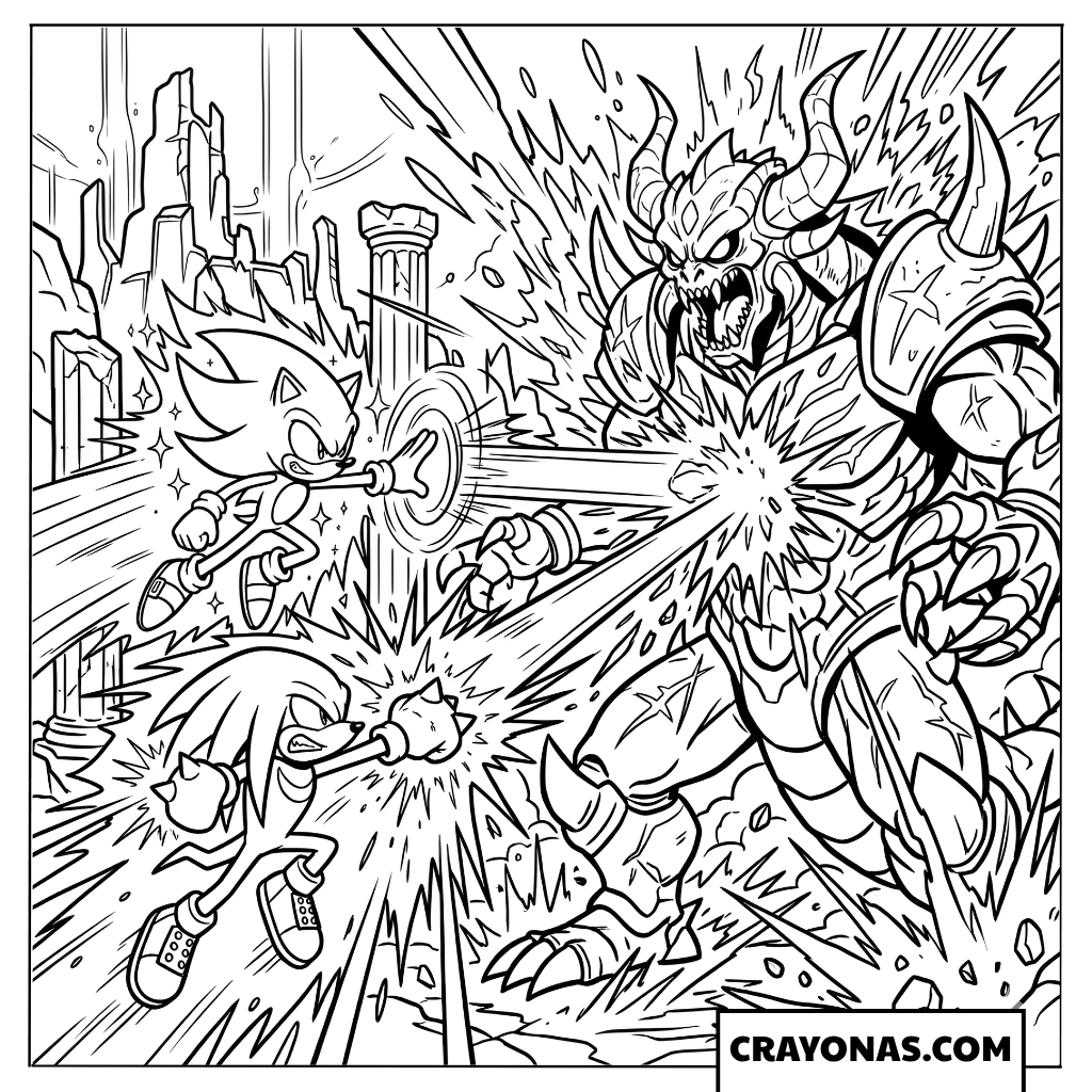 Sonic and Knuckles Epic Boss Battle Coloring Page