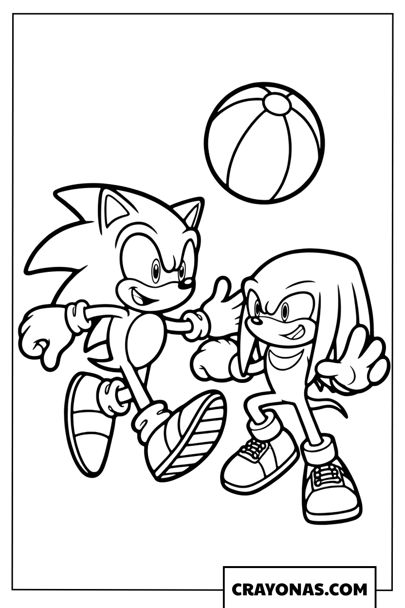 Sonic and Knuckles Playing Ball Coloring Page