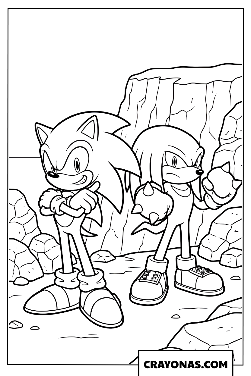 Sonic and Knuckles Standing on a Cliff Coloring Page