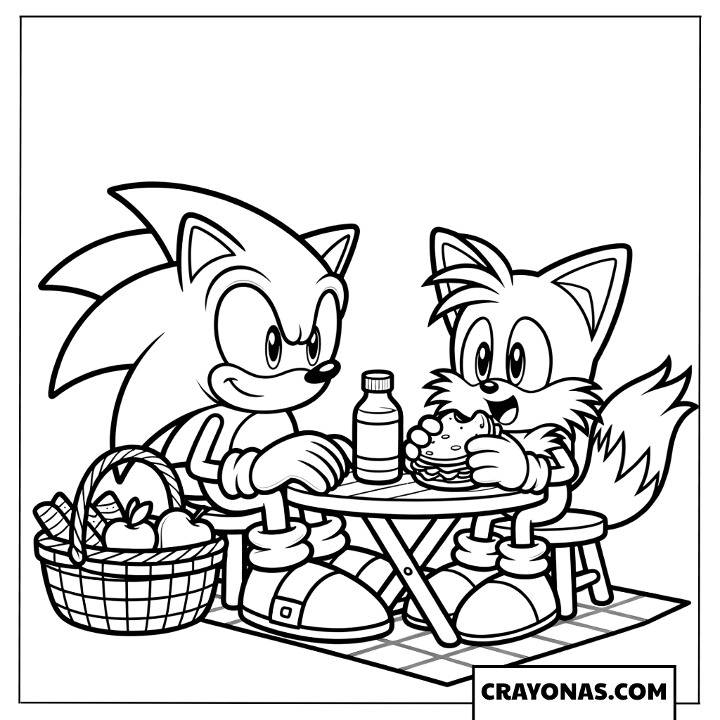 Sonic and Tails Having a Picnic Coloring Page