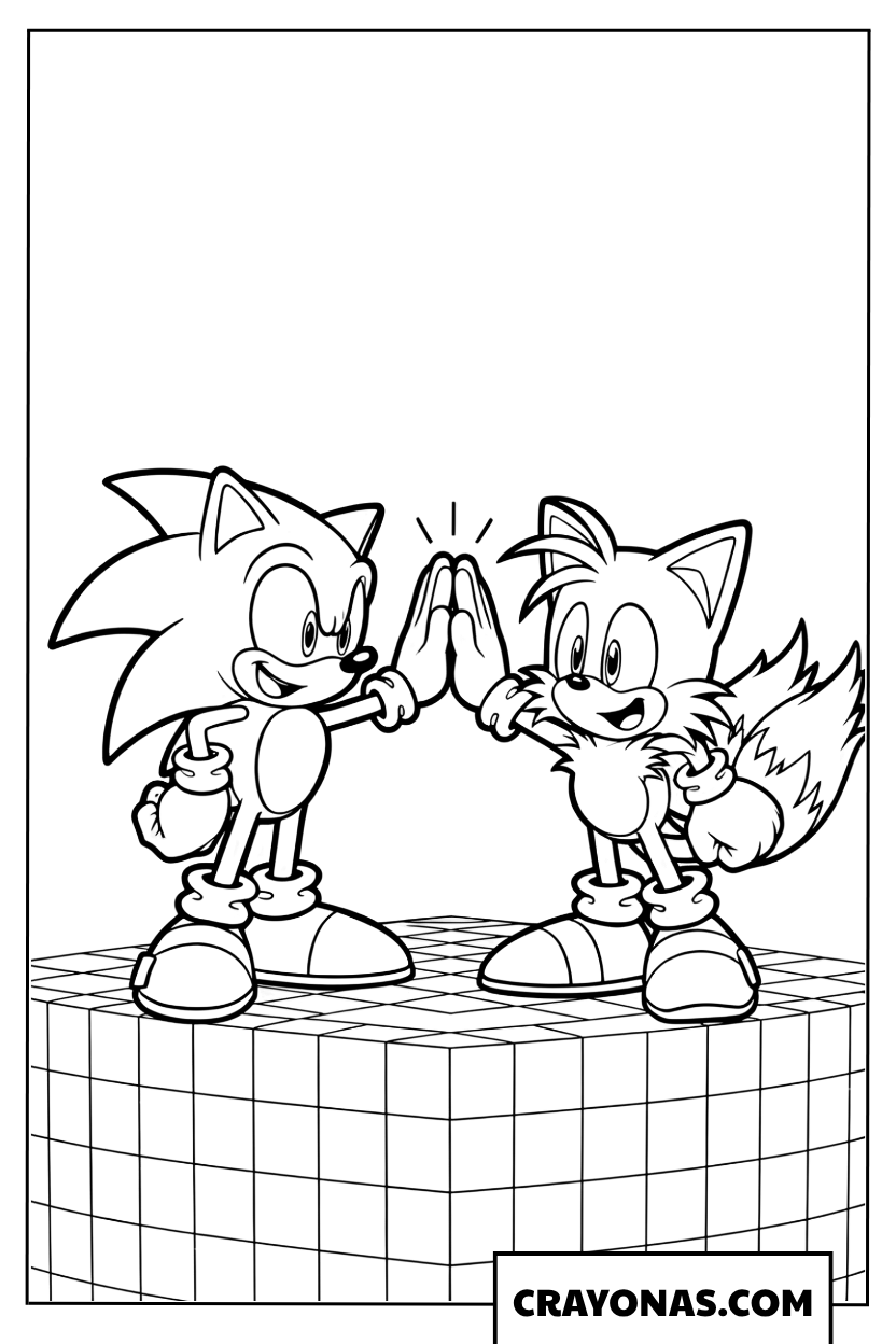 Sonic and Tails High-Five Celebration Coloring Page
