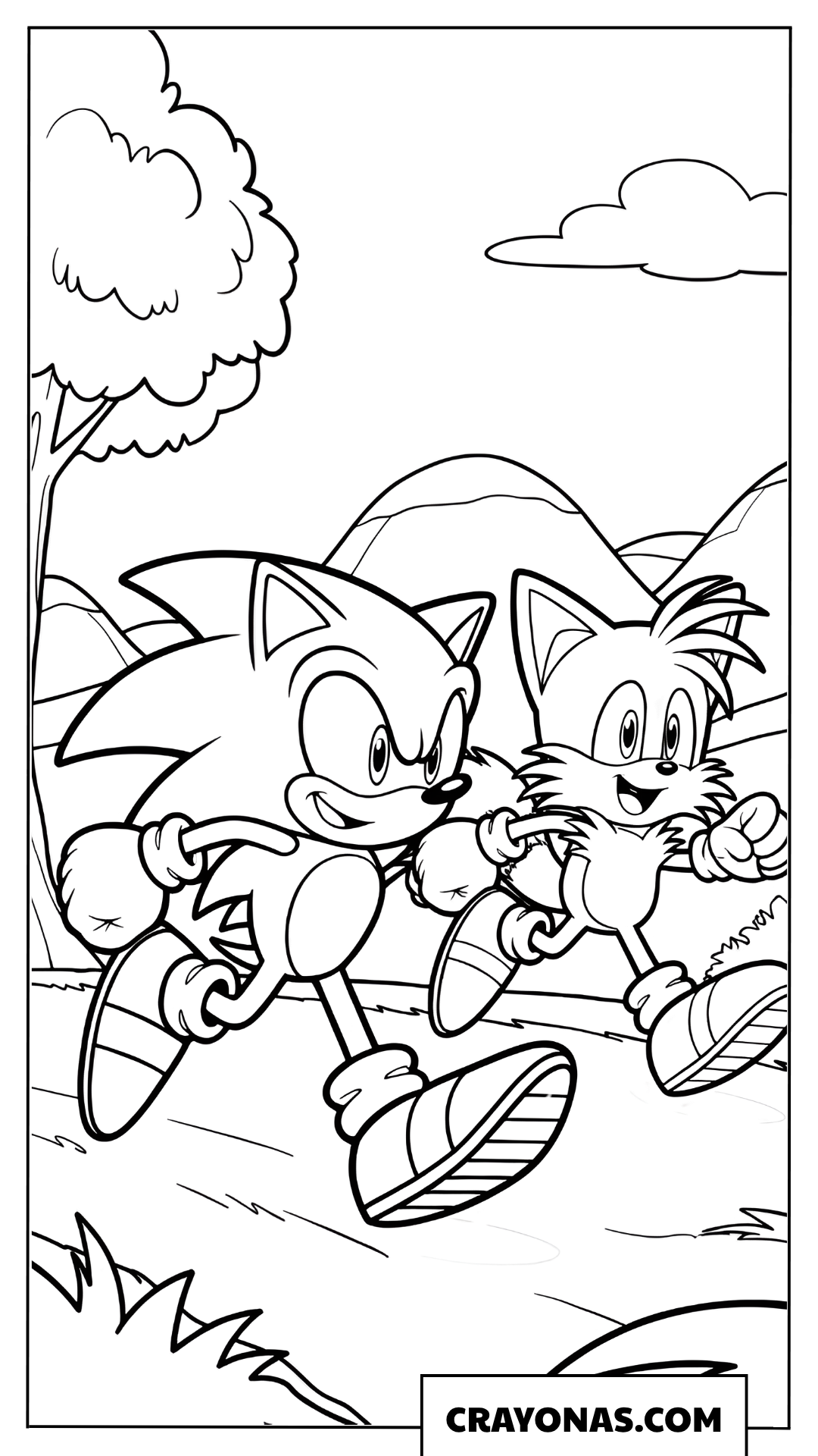 Sonic and Tails Running Through the Valley Coloring Page