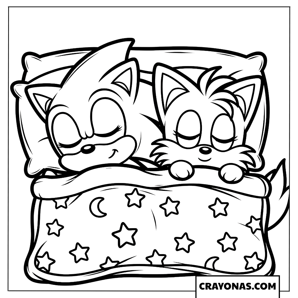 Sonic and Tails Sleeping Soundly Coloring Page