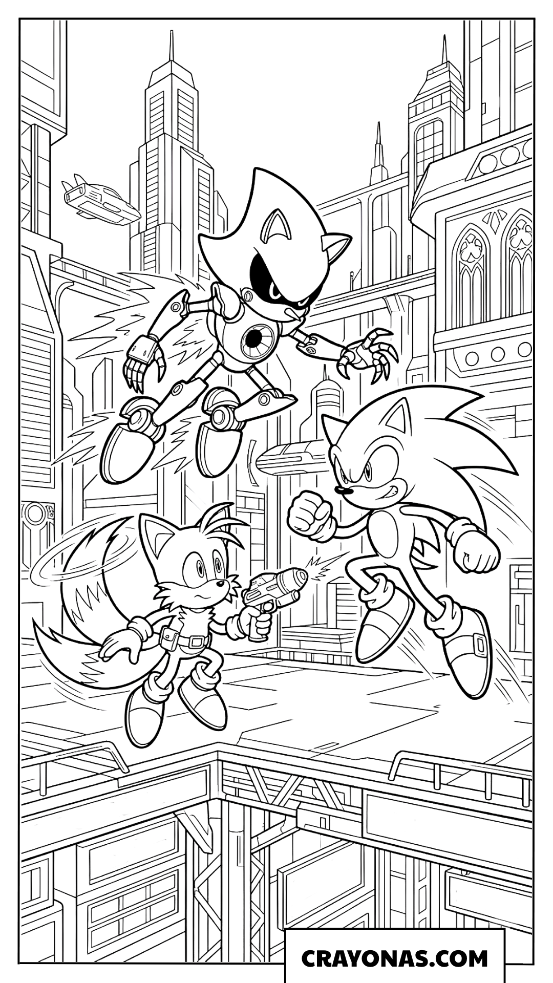 Sonic and Tails vs Metal Sonic Battle Coloring Page
