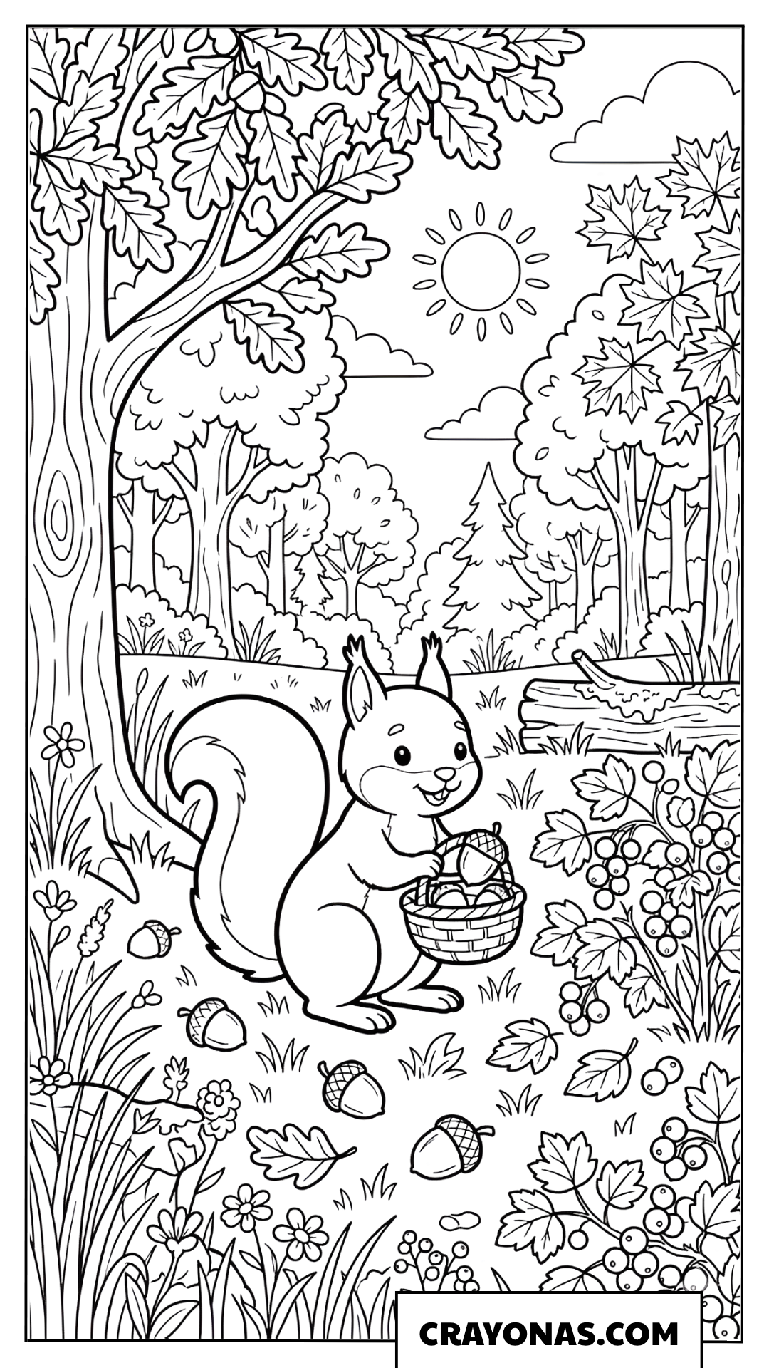 Squirrel Gathering Nut Harvest Coloring Page