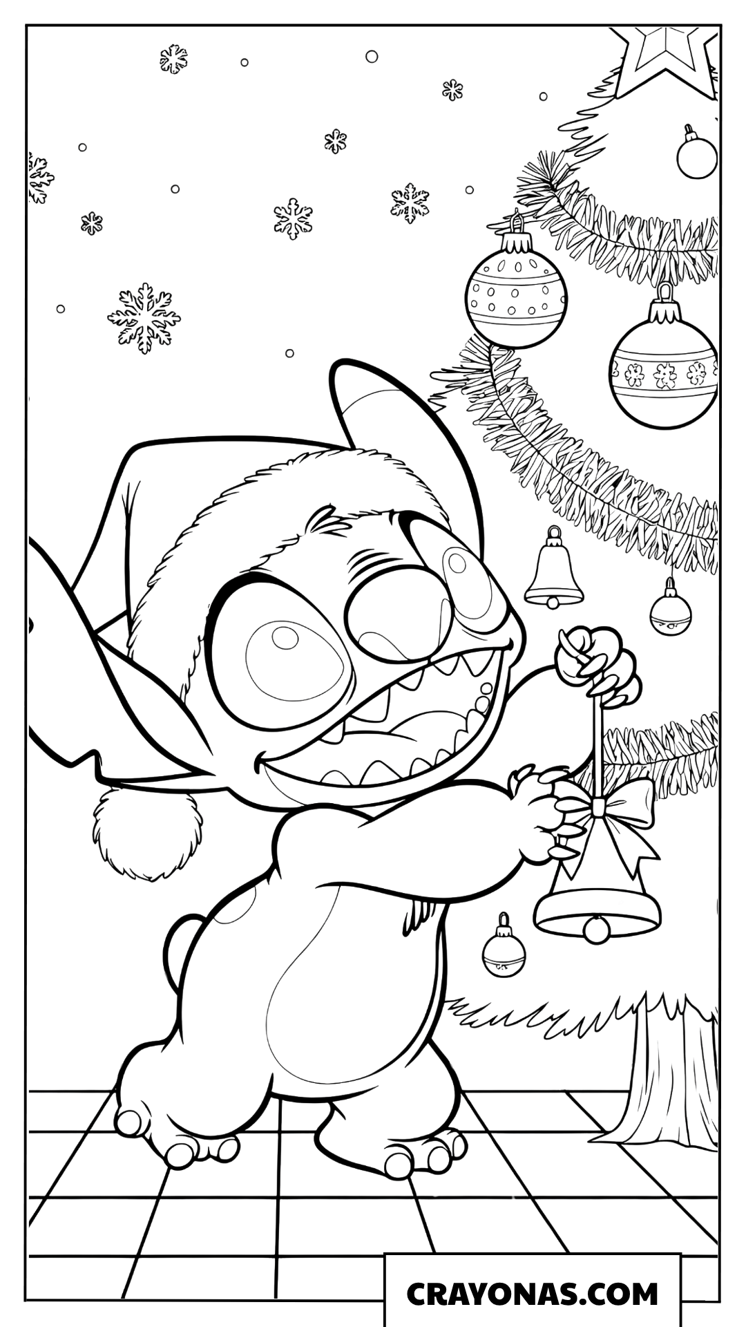Stitch Celebrating Christmas Coloring Page