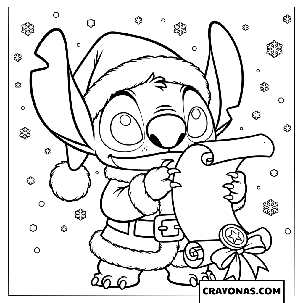 Stitch Checking Christmas List Coloring Page