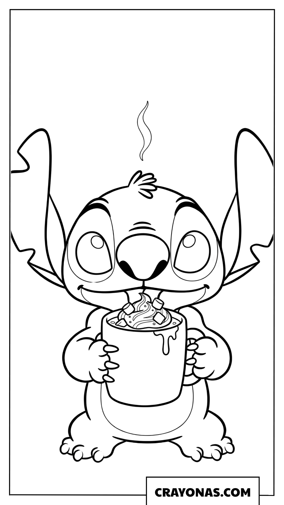 Stitch Drinking Hot Cocoa Coloring Page