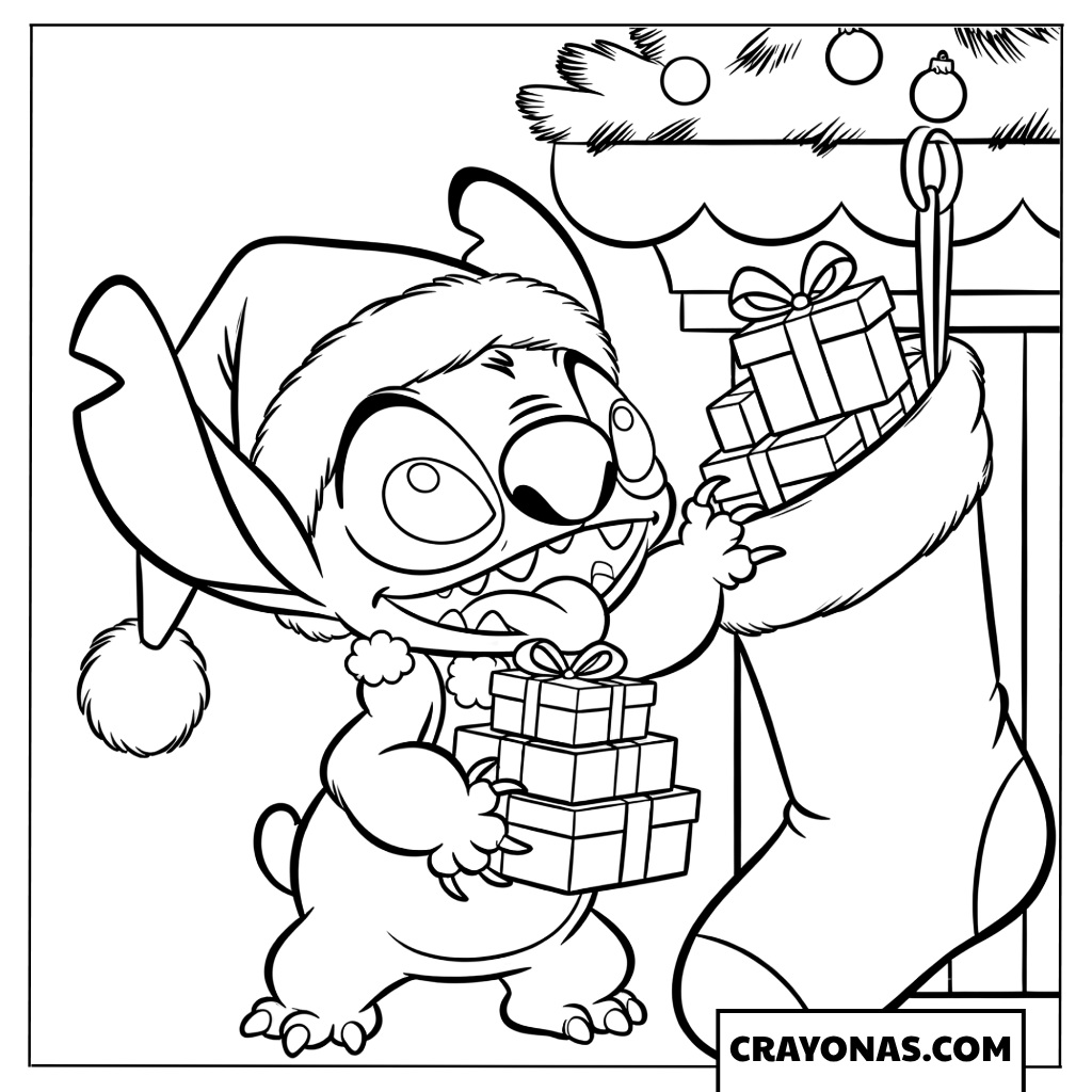 Stitch Filling Giant Stocking Coloring Page