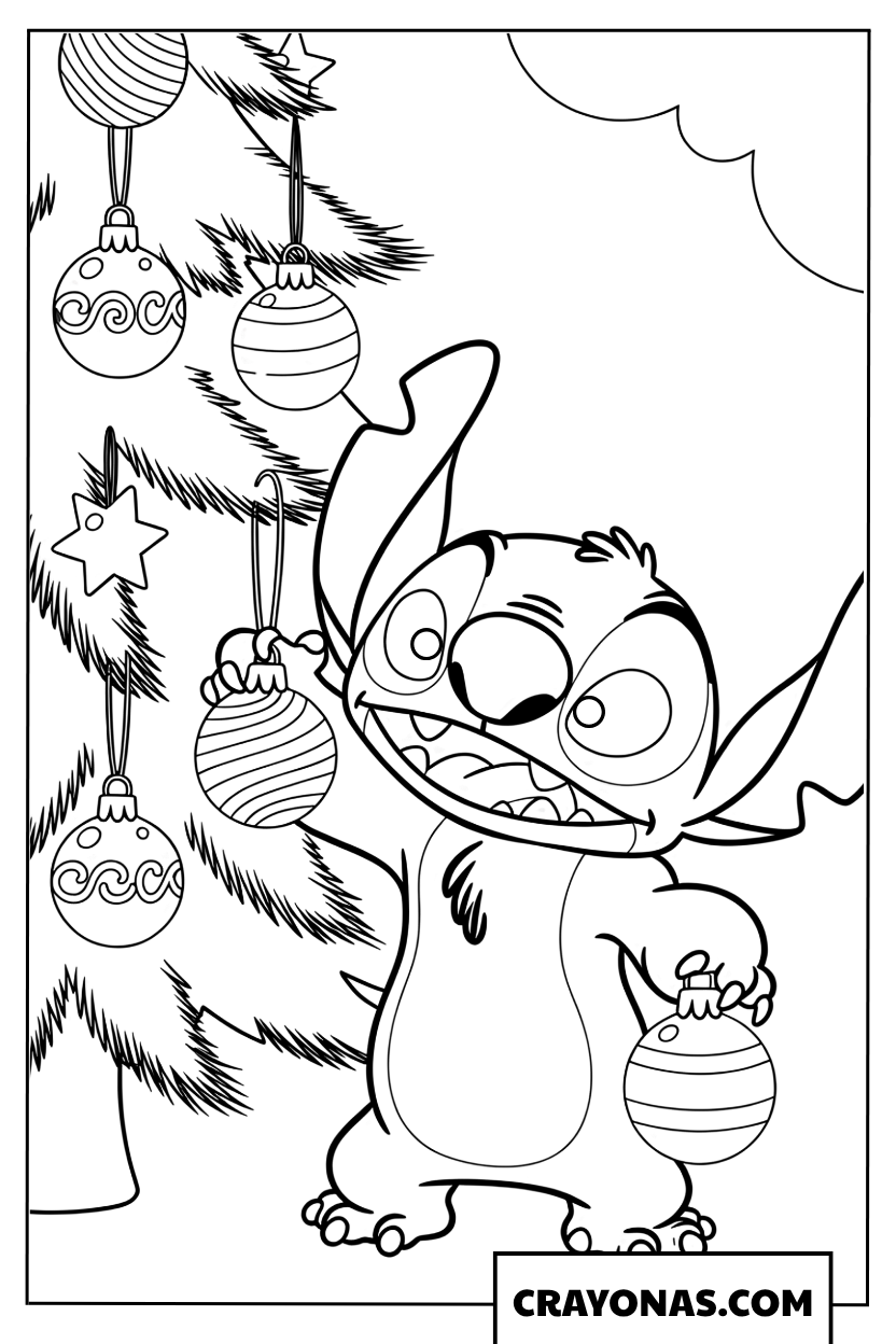Stitch Hanging Ornaments Coloring Page