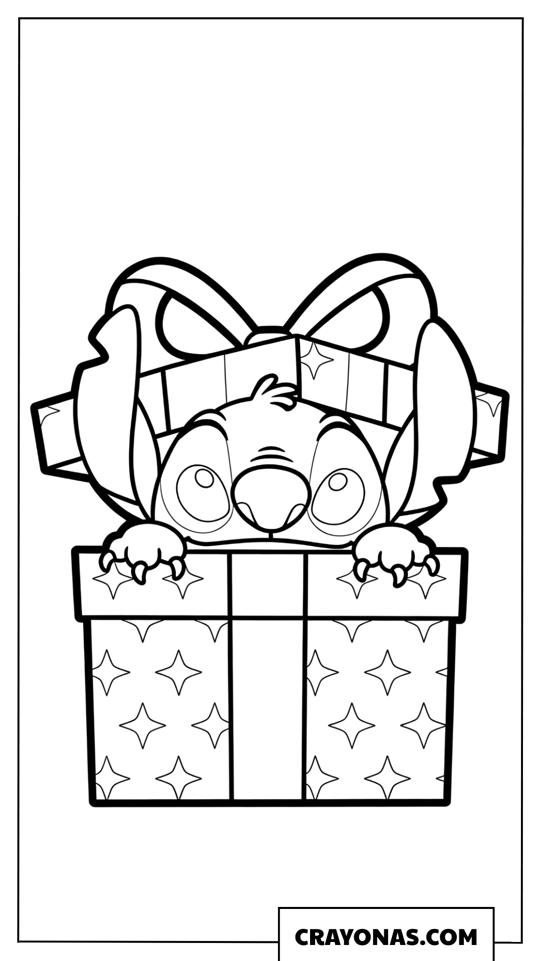 Stitch Hiding in a Gift Box Coloring Page