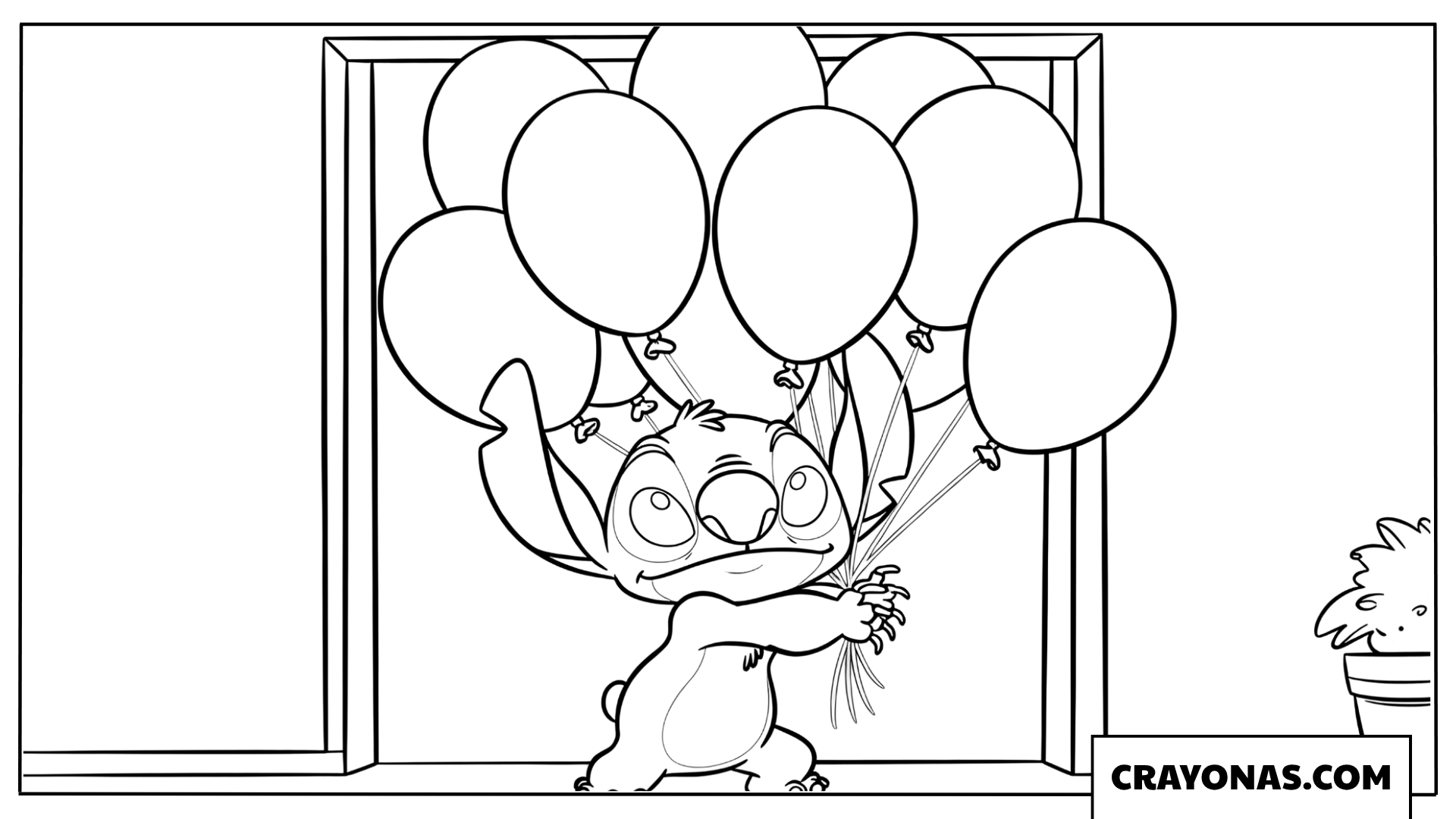Stitch Holding a Large Bundle of Balloons Coloring Page