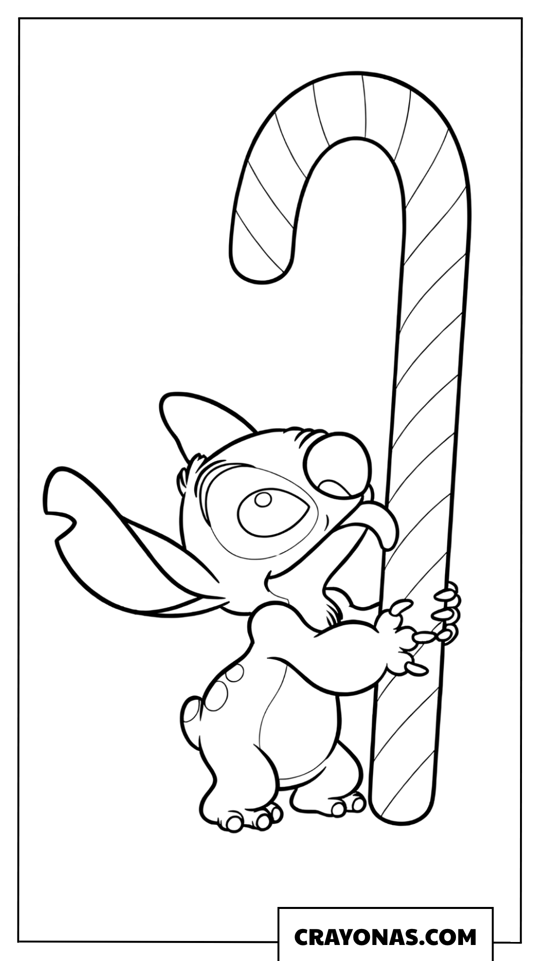 Stitch Hugging a Giant Candy Cane Coloring Page