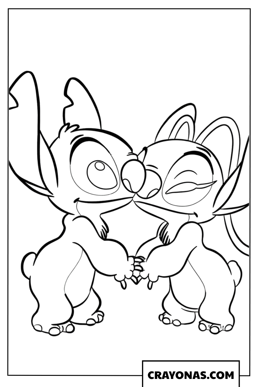 Stitch Kissing Angel on the Cheek Coloring Page