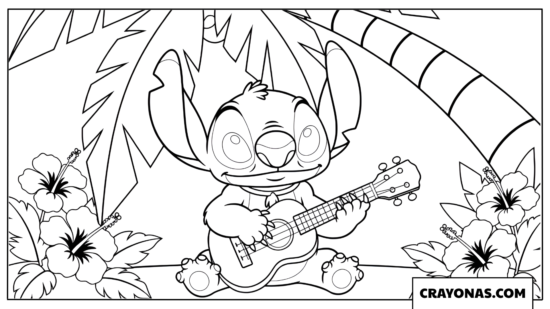 Stitch Playing the Ukulele Coloring Page