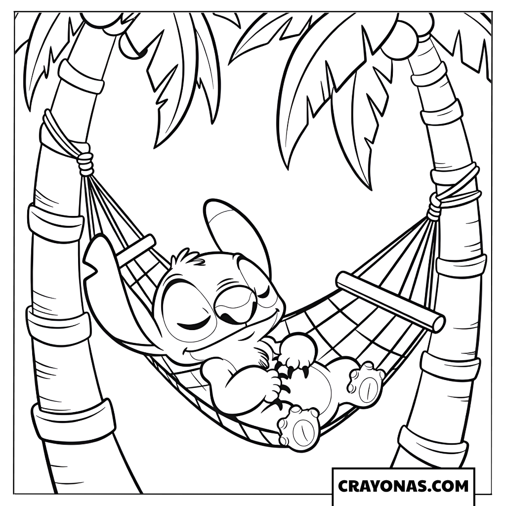 Stitch Relaxing on a Hammock Coloring Page
