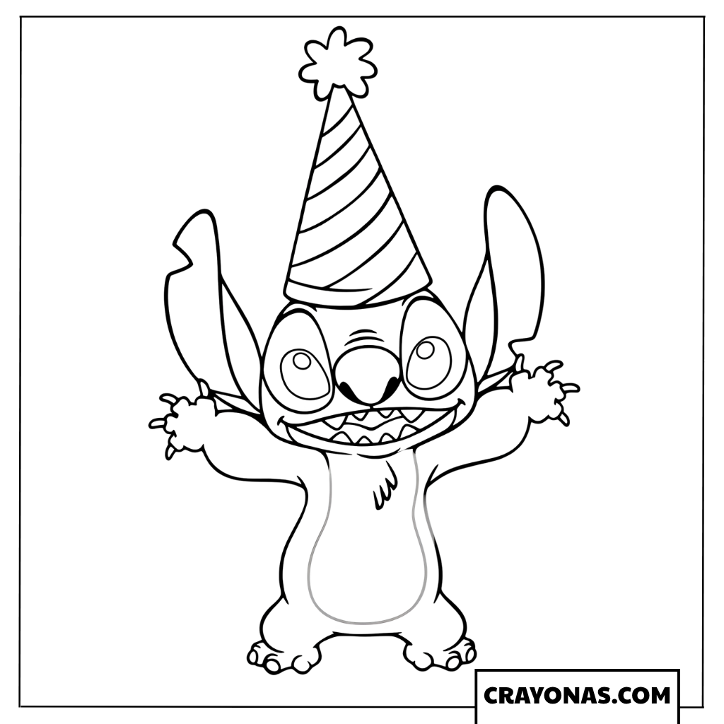Stitch Wearing a Classic Party Hat Coloring Page