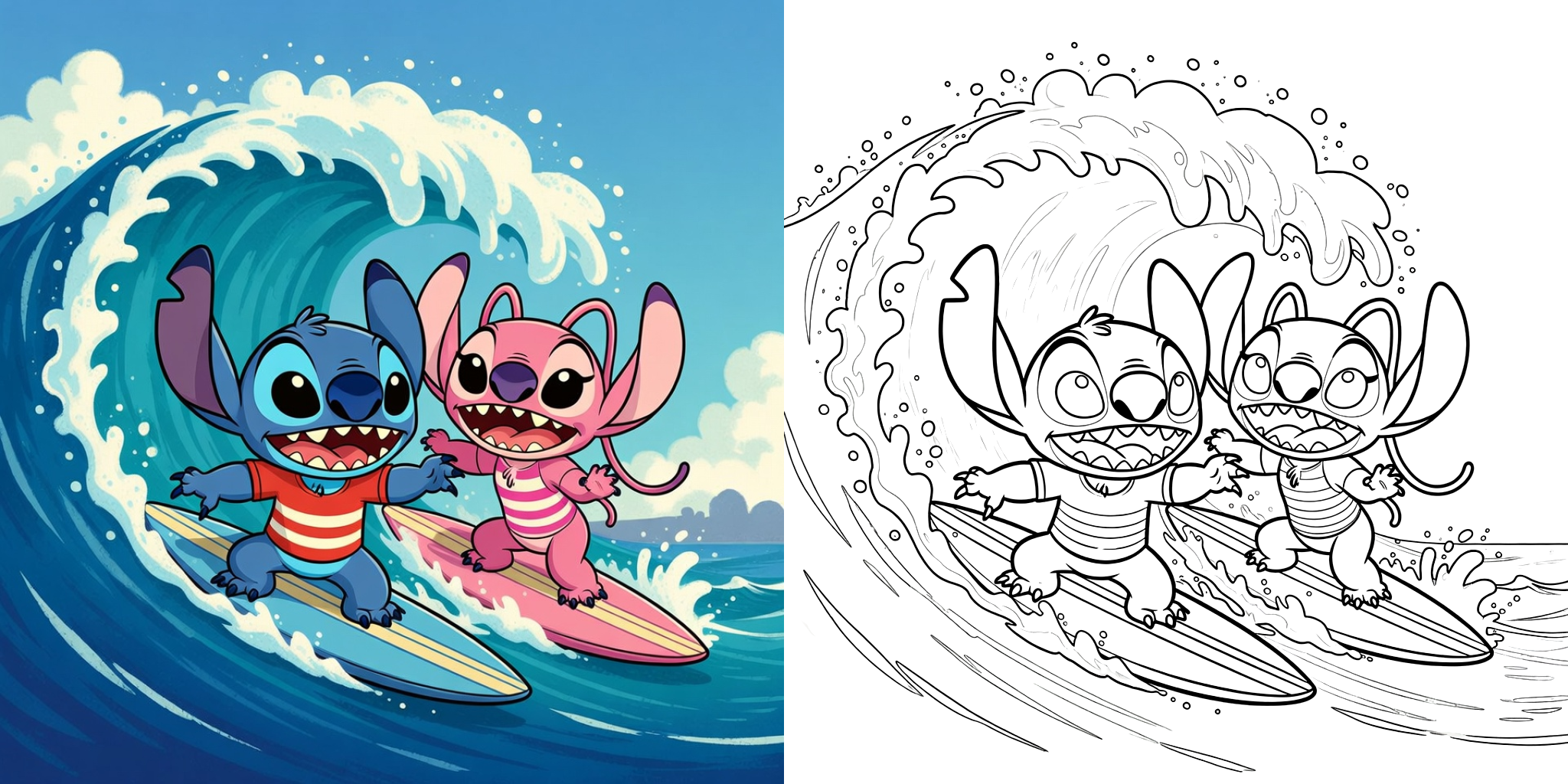 _Stitch and Angel Coloring Pages ft