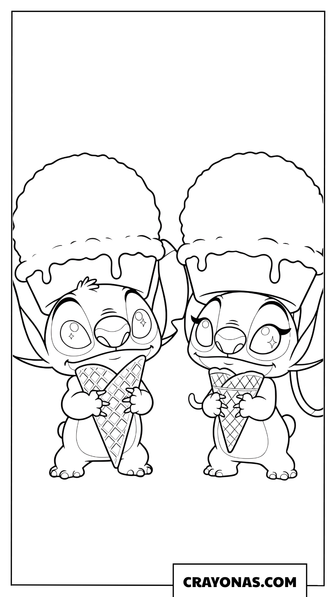 Stitch and Angel Holding Giant Ice Cream Coloring Page