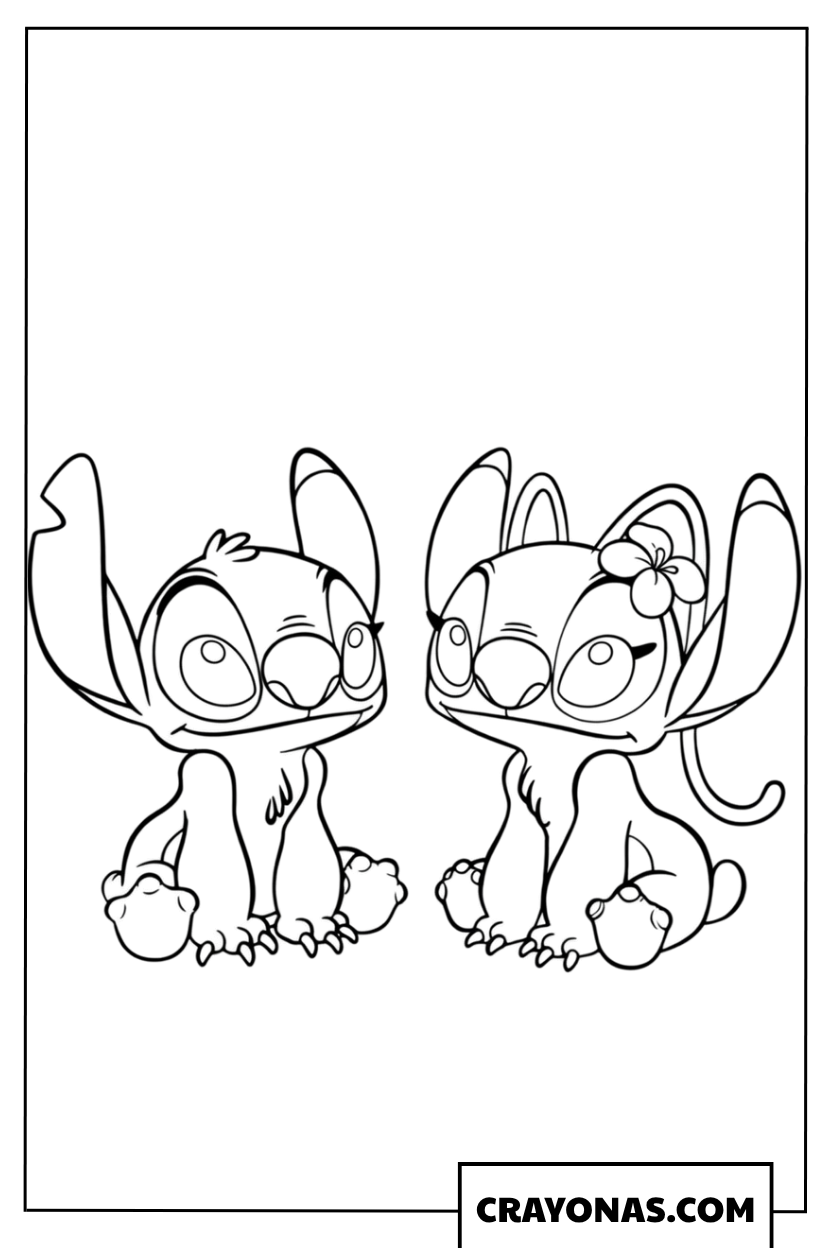 Stitch and Angel Sitting Together Coloring Page