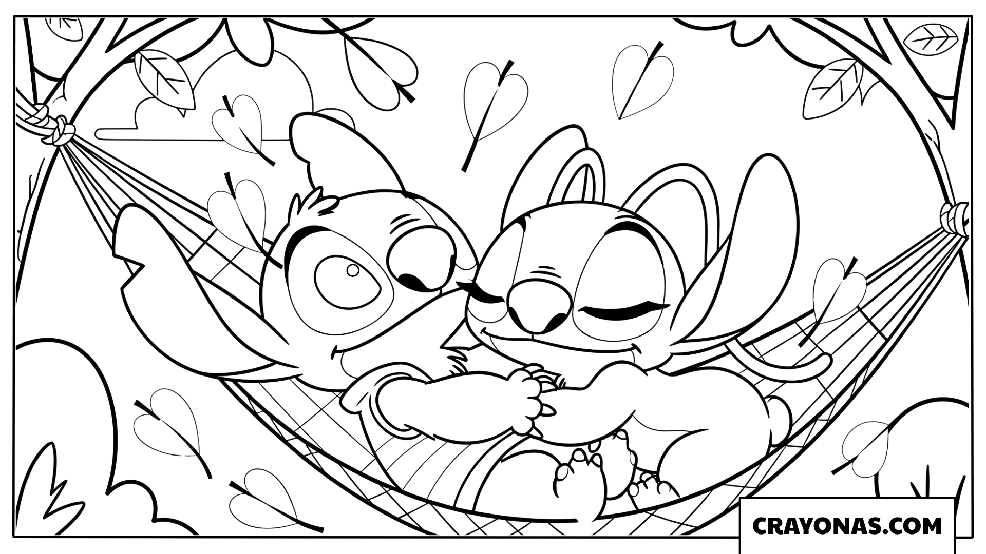 Stitch and Angel Sleeping on a Hammock Coloring Page