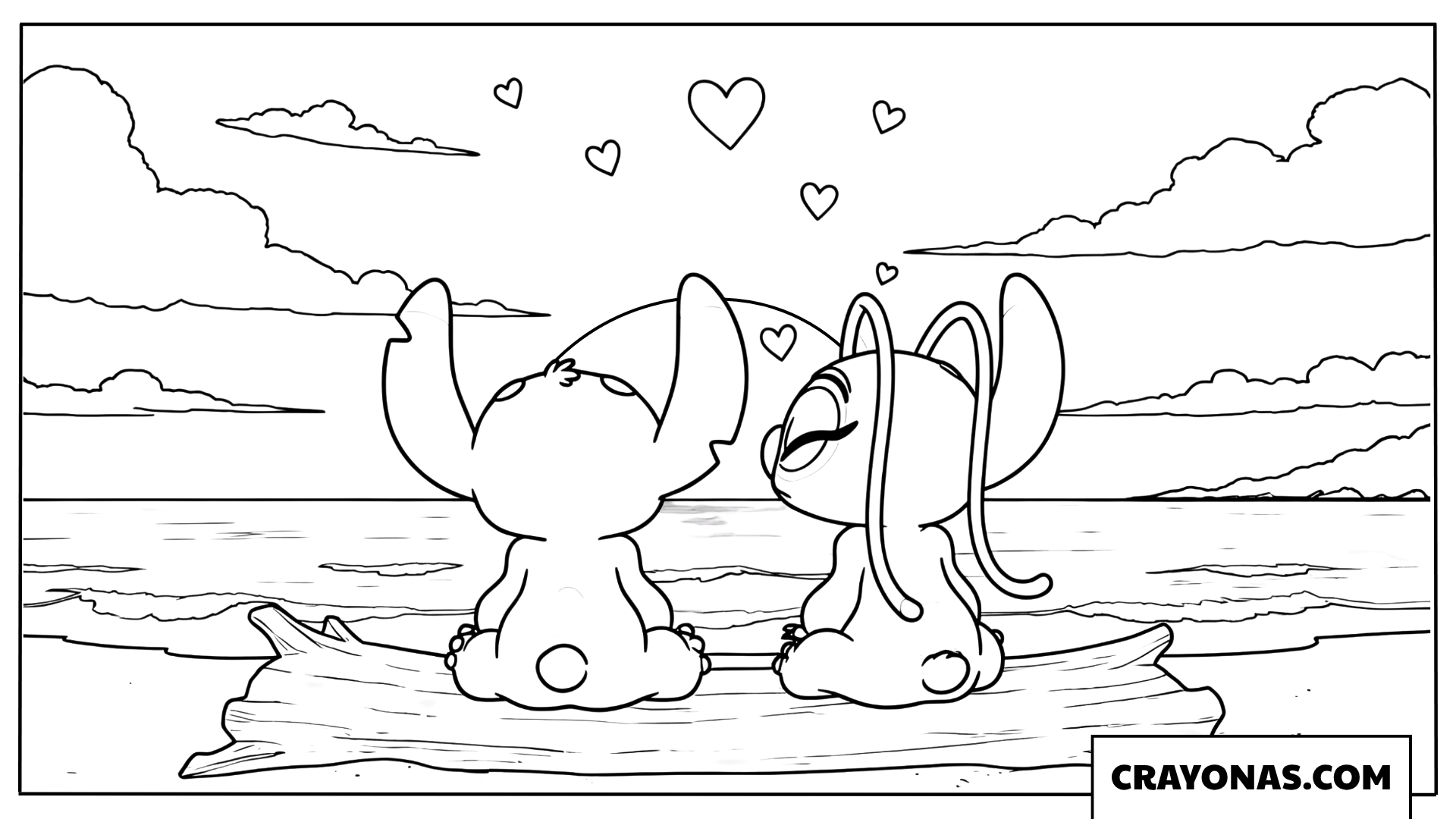 Stitch and Angel Watching the Sunset Coloring Page