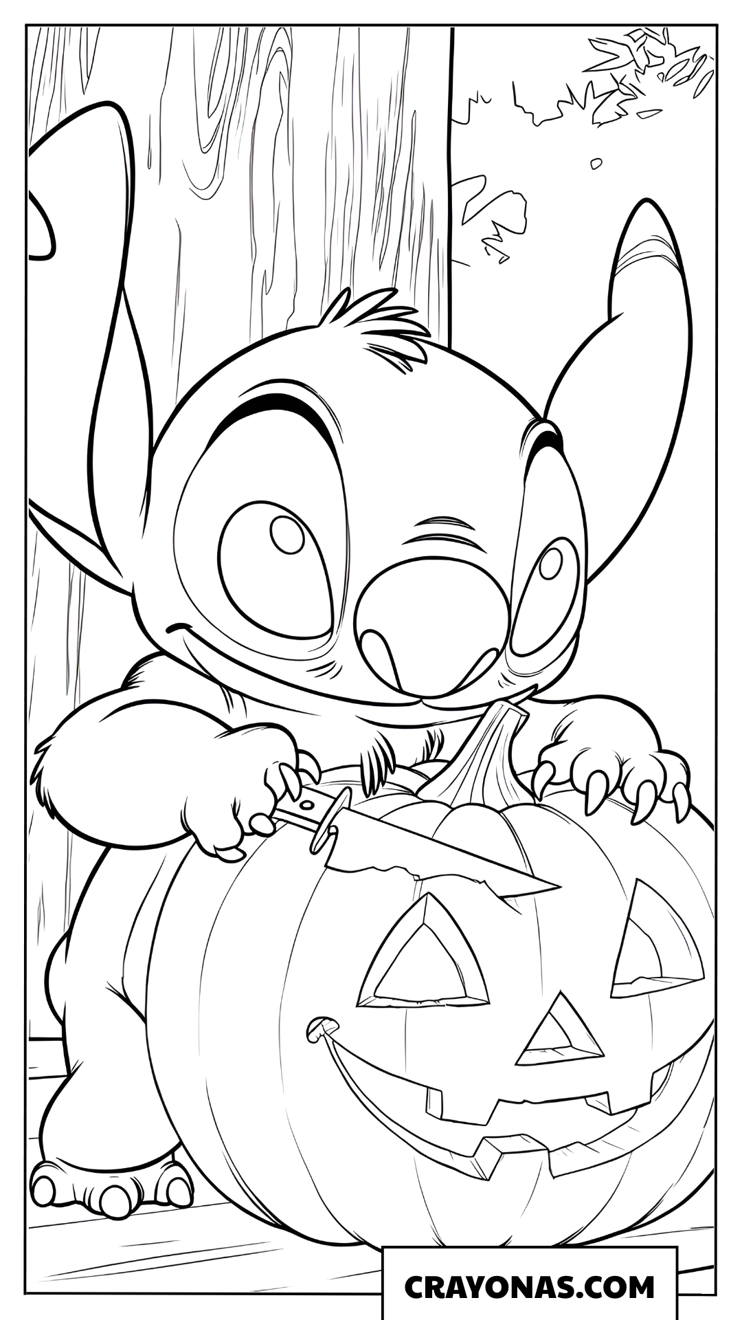 Stitch and Halloween Pumpkin Coloring Page