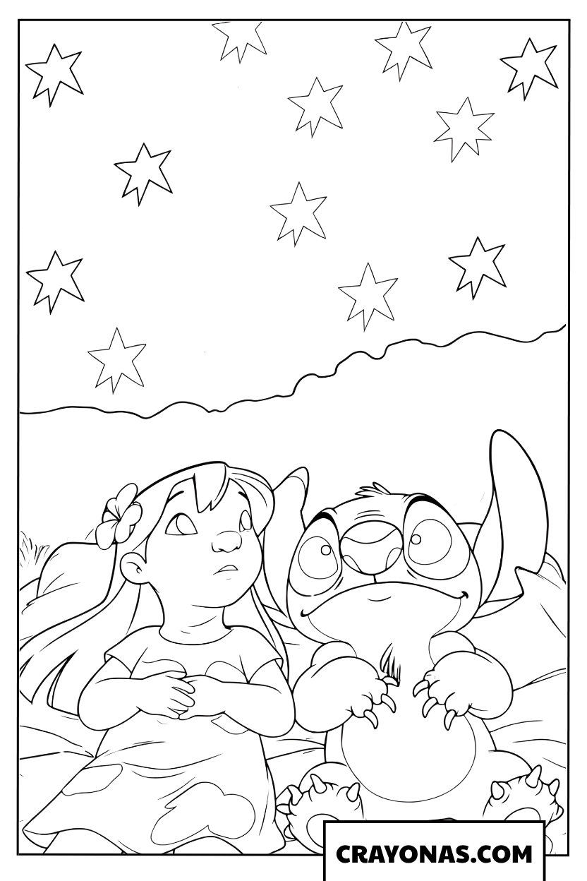 Stitch and Lilo Stargazing Coloring Page