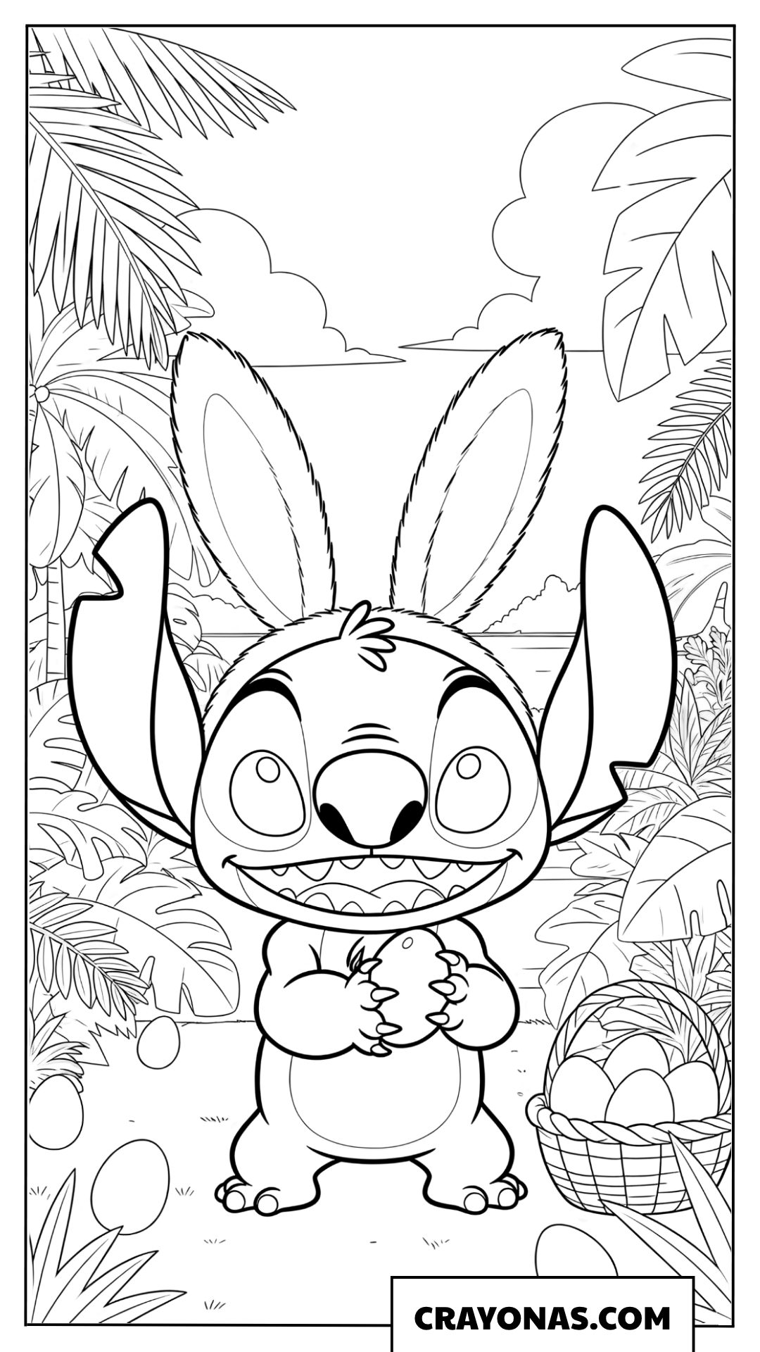 Stitch dressed as an Easter Bunny coloring page